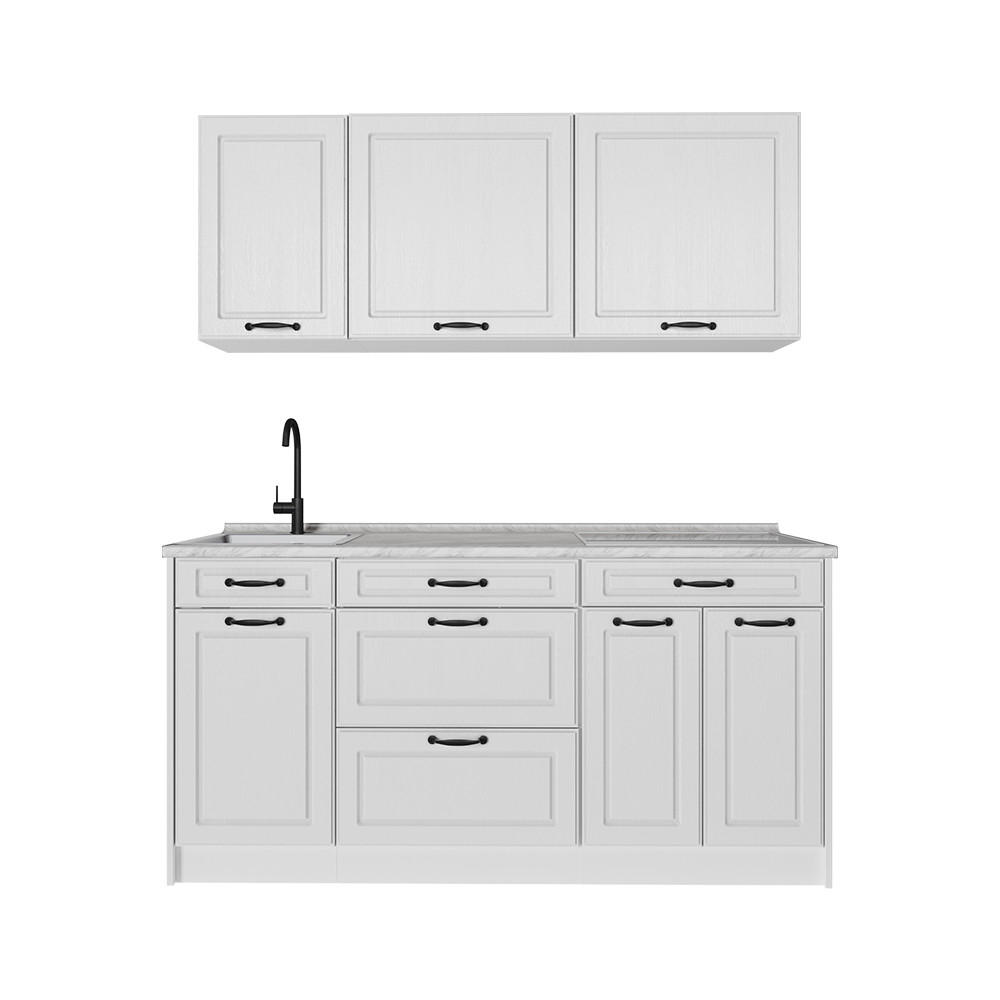 SAMOSTATNÁ KUCHYŇA R-Line, Biely vidiecky dom/biely, 160 cm Marmori työtaso - biela, kompozitné drevo (160/81.6/60cm) - Vicco