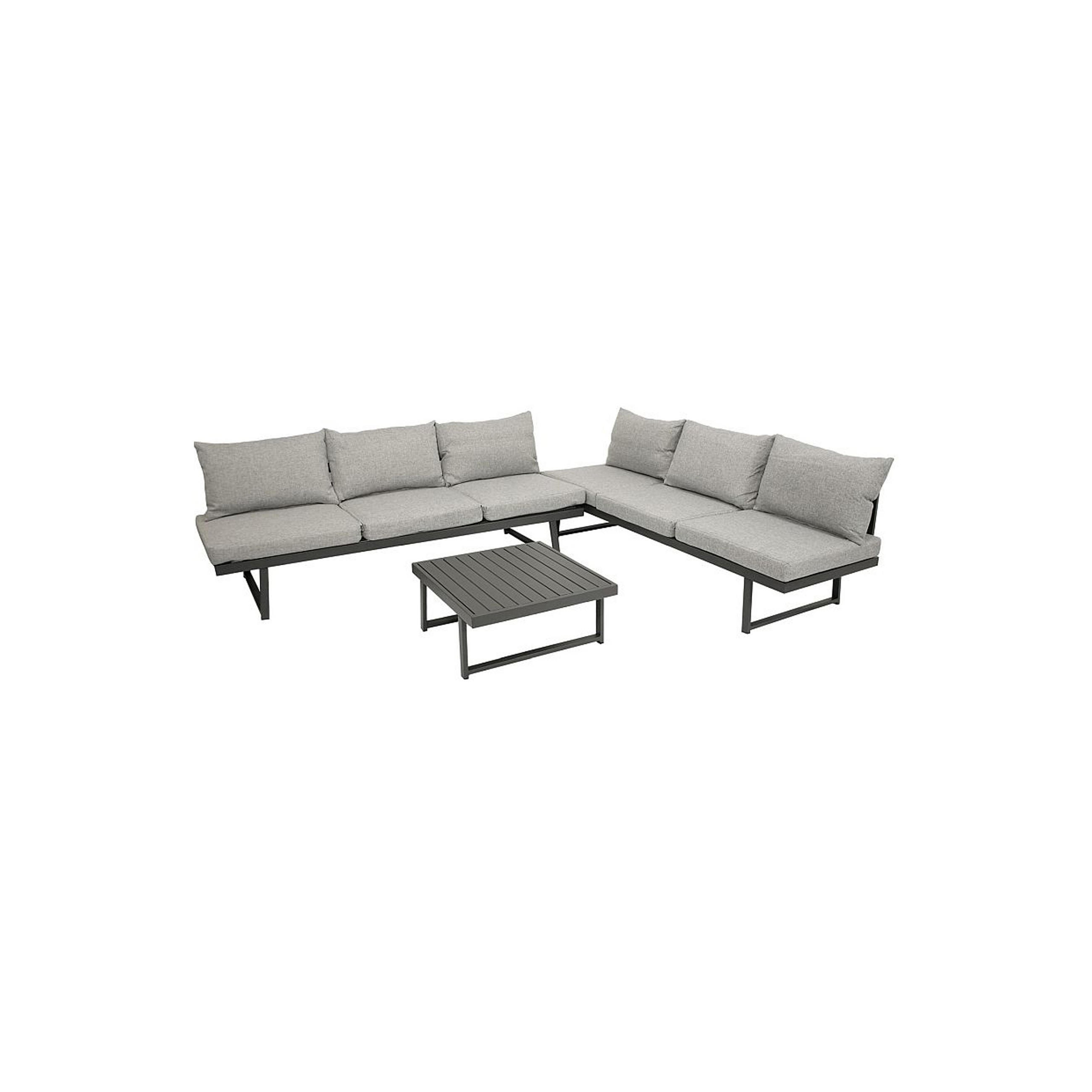 LOUNGESET Chatham - 4-teilig (1x 3-Sitzer Sofa mit Polster, 2x 1-Sitzer Lehnensessel mit Polster, 1x Kaffetisch) - Grau, Metall - TPFGarden