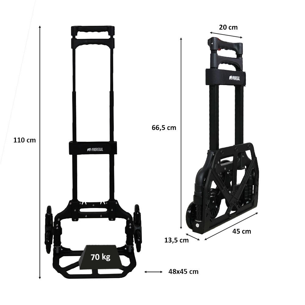 TREPPENSTEIGER Sackkarre Elephant klappbar 110x45x48cm Traglast 70kg AluminiumrahmenTRR Fachgummiräder Schwarz - Schwarz, Metall (48/45/110cm) - PROREGAL