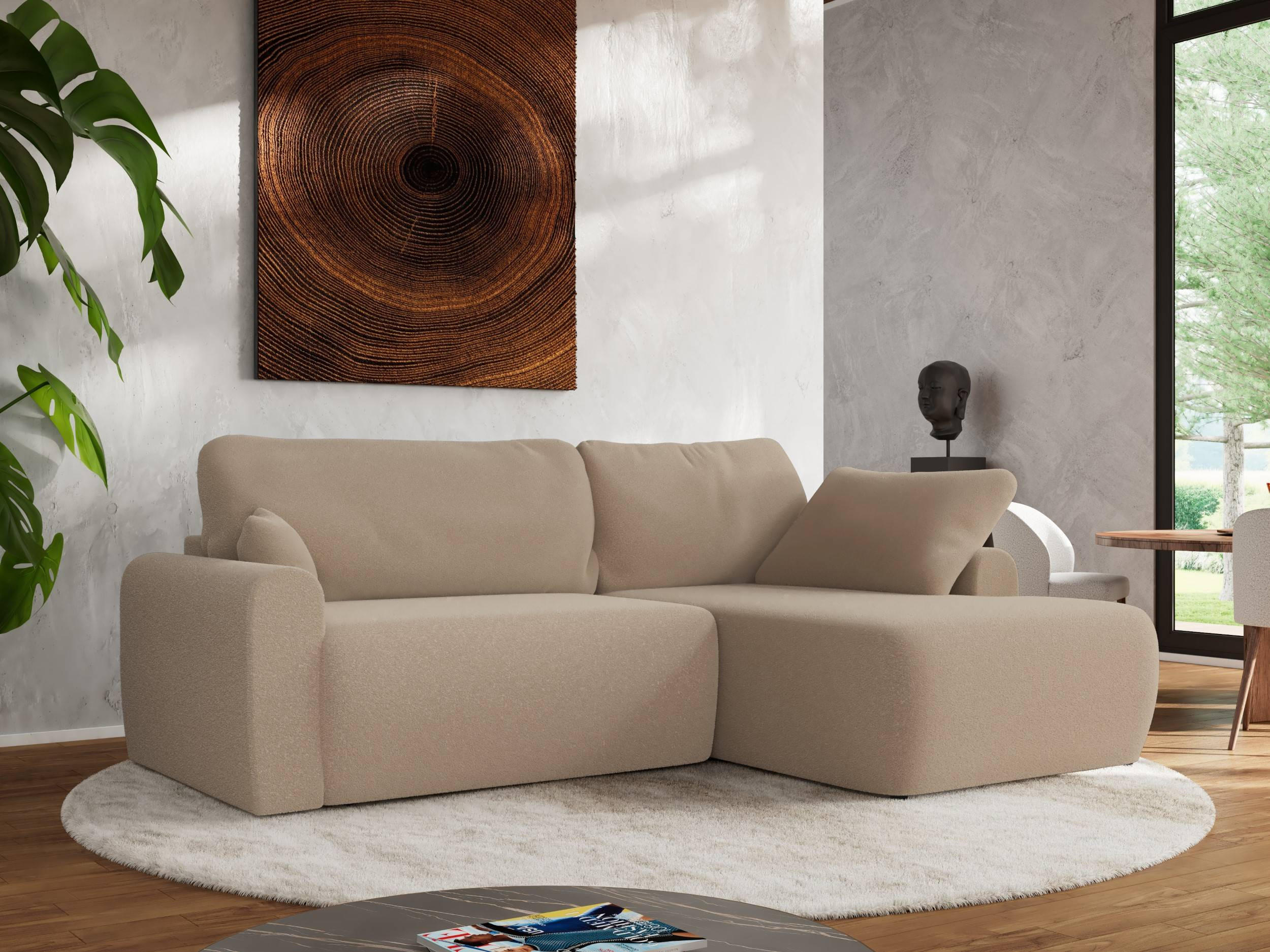 ECKSCHLAFSOFA CUBO L Hellbraun Boucle - rechts - Schwarz/Braun, Kunststoff/Textil (187/273cm) - MKS