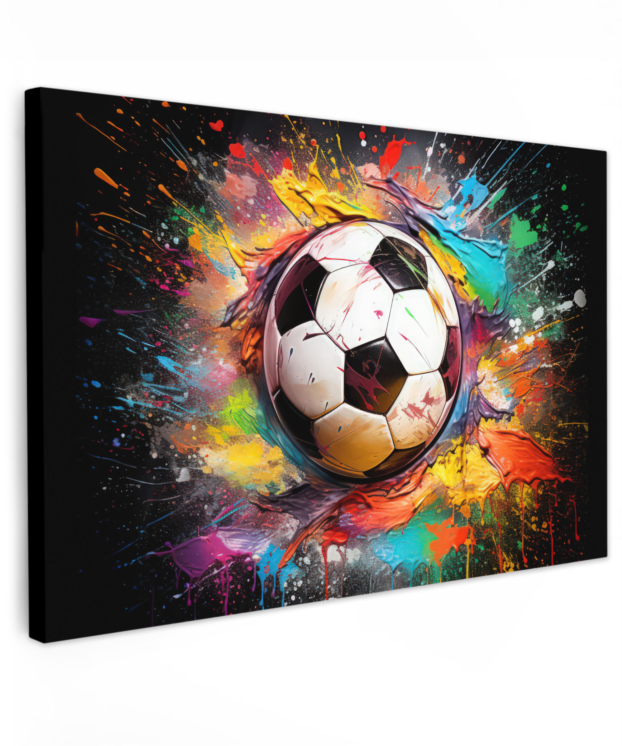 LEINWANDBILD Fußball - Farbe - Farben - Schwarz - Weiß XXL 150x100 cm - Weiß, Textil (150/100cm) - MuchoWow