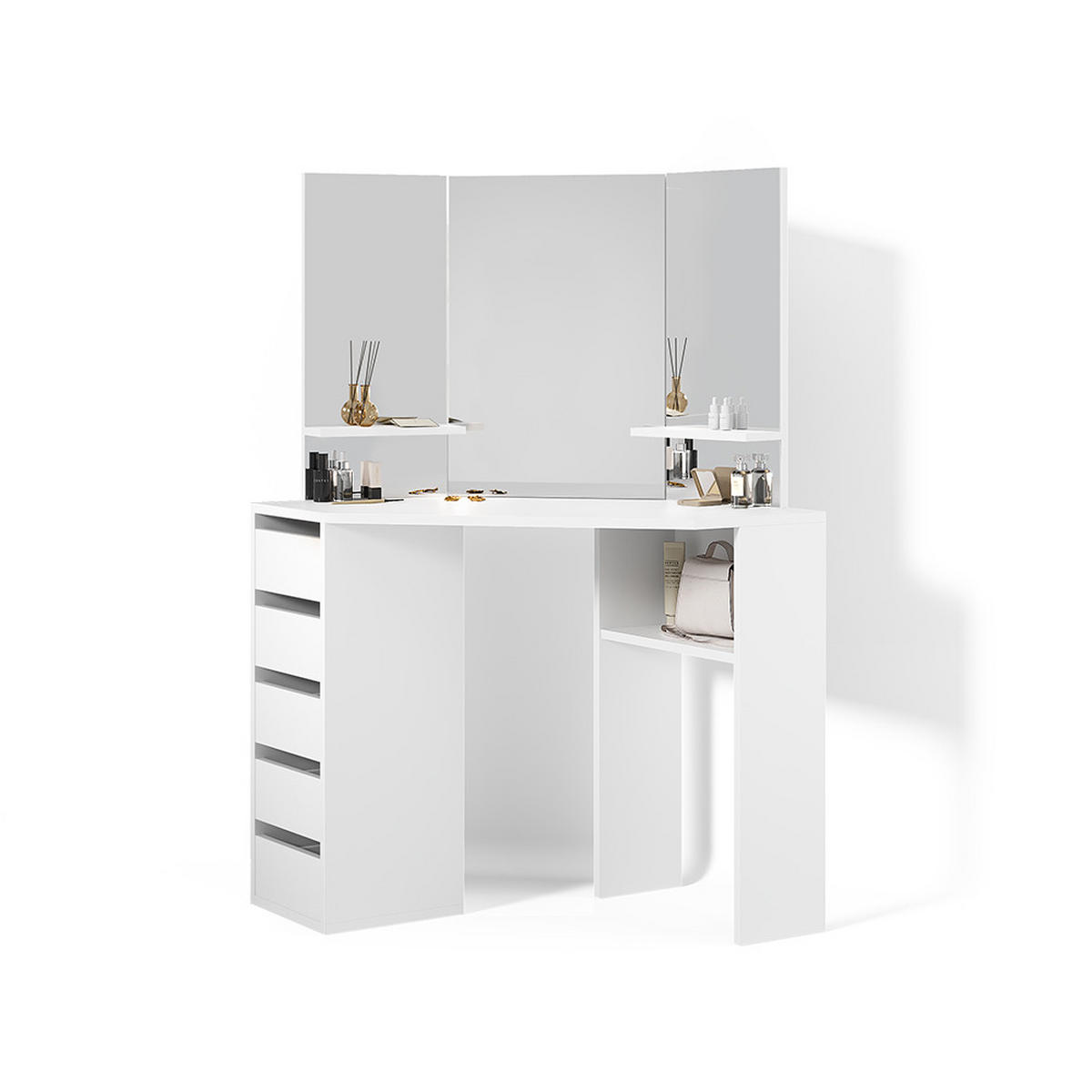 ECKSCHMINKTISCH Enna Weiß 110 cm - Weiß, Holzwerkstoff (110/141.5/54cm) - Livinity®