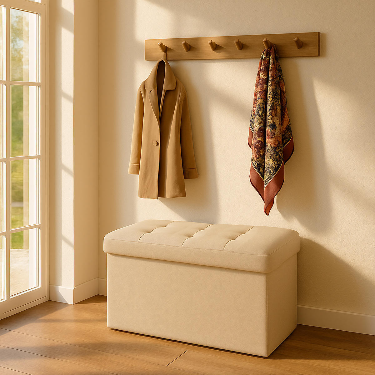 SITZBANK - Beige, Holzwerkstoff/Textil (76/38/38cm) - Relaxdays