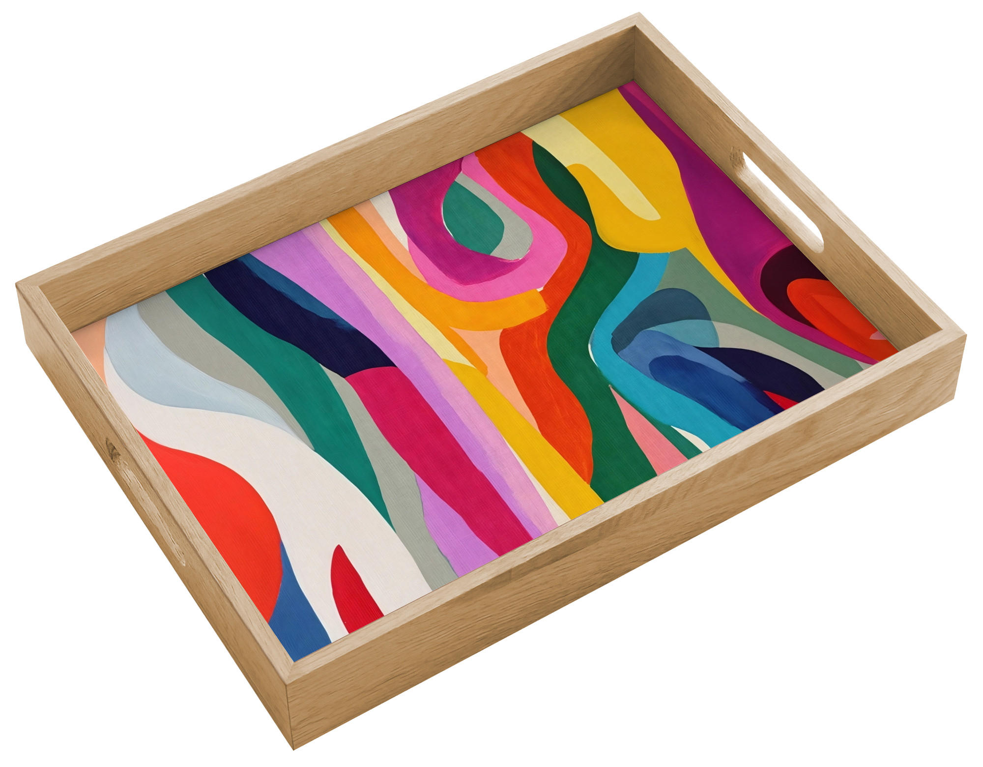 SERVÍROVACÍ PODNOS Abstraktní - barevné - vlny - linie 40x30 cm - různobarevná, dřevo (40/5/5cm) - OnlyWow