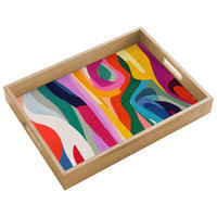 SERVÍROVACÍ PODNOS Abstraktní - barevné - vlny - linie 40x30 cm - různobarevná, dřevo (40/5/5cm) - OnlyWow