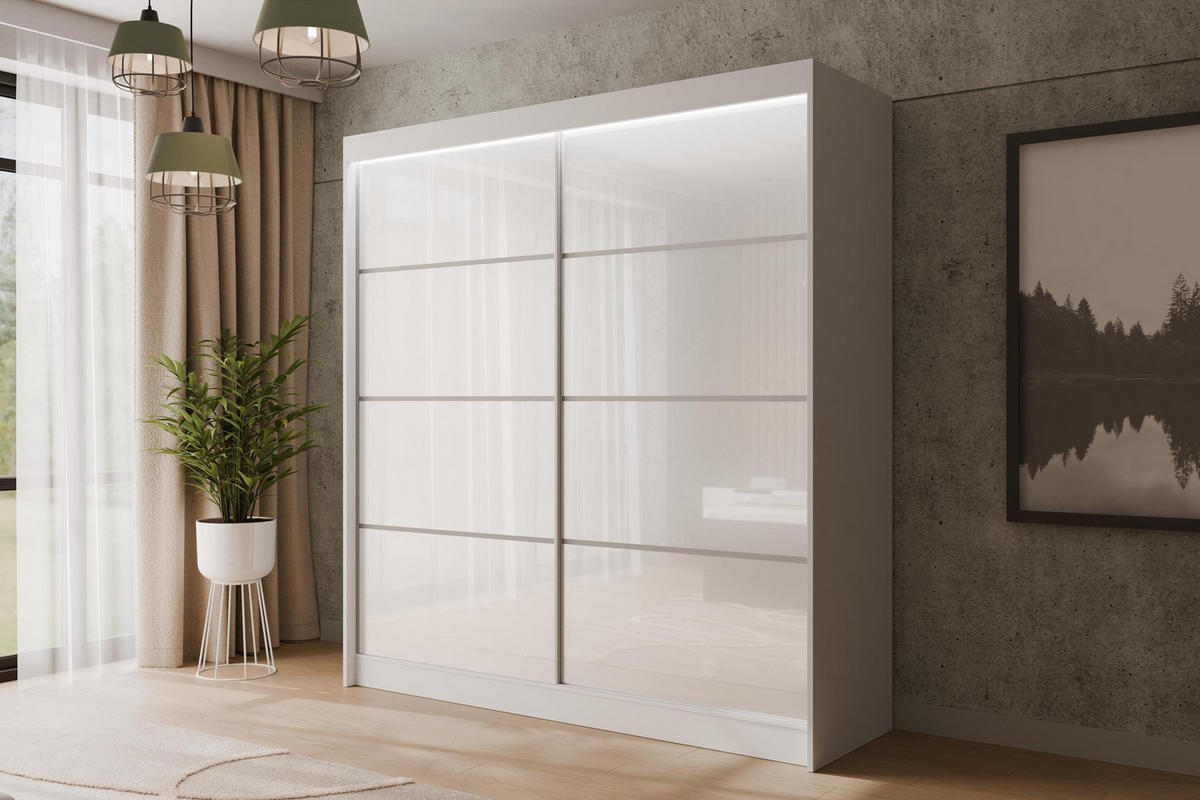 KLEIDERSCHRANK PEKA III mit LED - 200 cm - Weiß - Weiß, Holzwerkstoff (200/215/61cm) - ALTDECOR