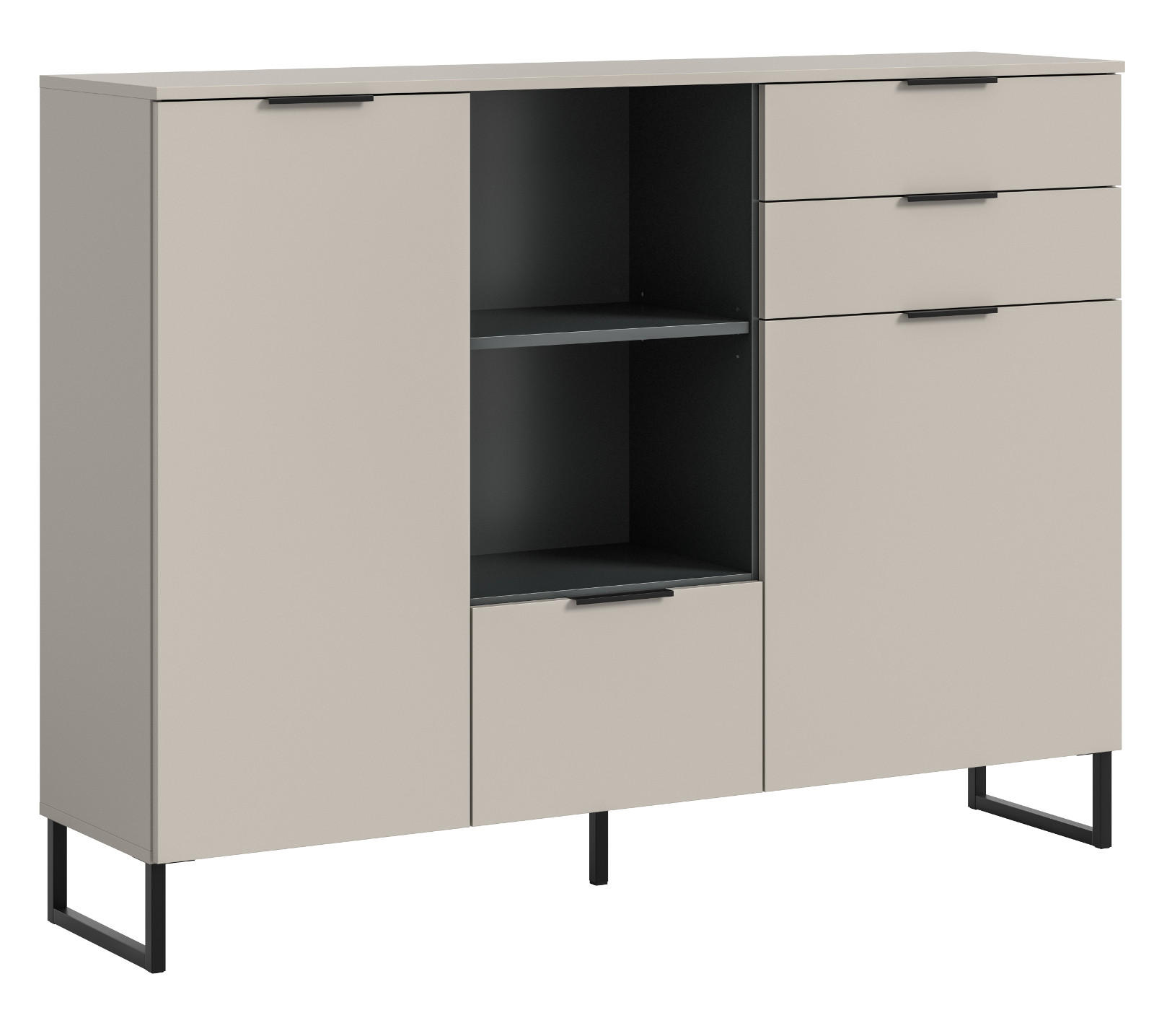 HIGHBOARD Kaschmir, Schwarz 150 x 112 cm, Kommode mit Soft-Close - Kaschmir/Schwarz, Holzwerkstoff/Kunststoff (150/150/37cm) - Inn.Furn