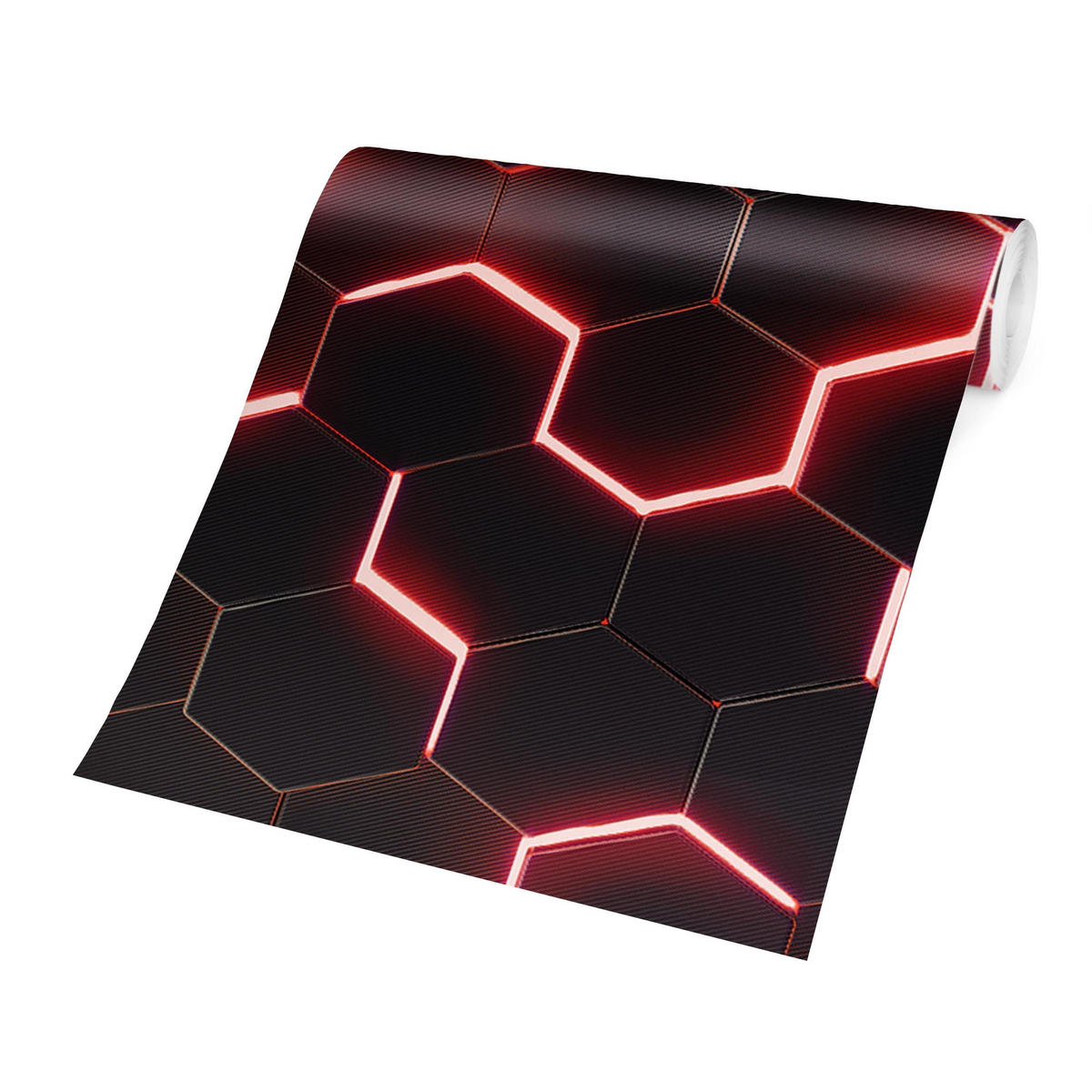 FOTOTAPETE Strukturierte Hexagone mit Neonlicht in Rot 288/190 cm - Schwarz, Papier (288/190cm) - Bilderwelten