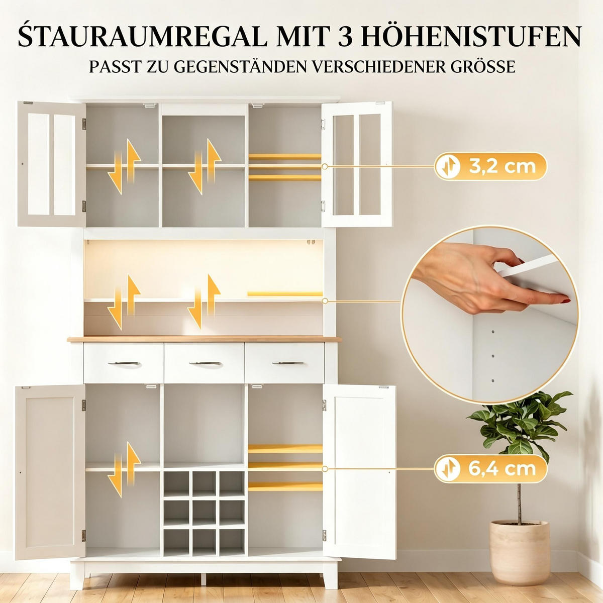 BUFFET DE-38826 100/39,5/180 cm RGB-LED und 9-fach Weinregal Weiß - Weiß, Holzwerkstoff (100/180/39.5cm) - ComfortXL
