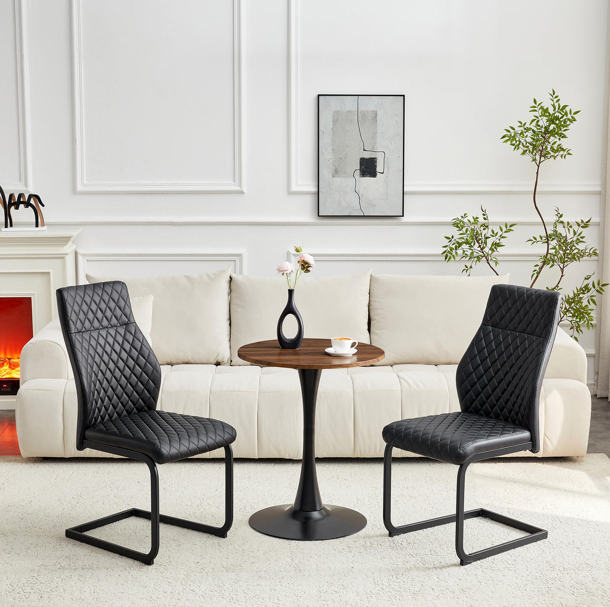 TISCH- UND STUHLSET rund 60 cm MDF Schwarz, 2 Stühle - Schwarz, Metall (60/72/60cm) - Meubliv