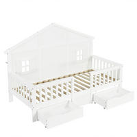 KINDERBETT 90/200 cm DE-02203, in Weiß, mit Fenster, Dach und 2 Schubladen - Weiß, Holzwerkstoff (90/200cm) - ComfortXL