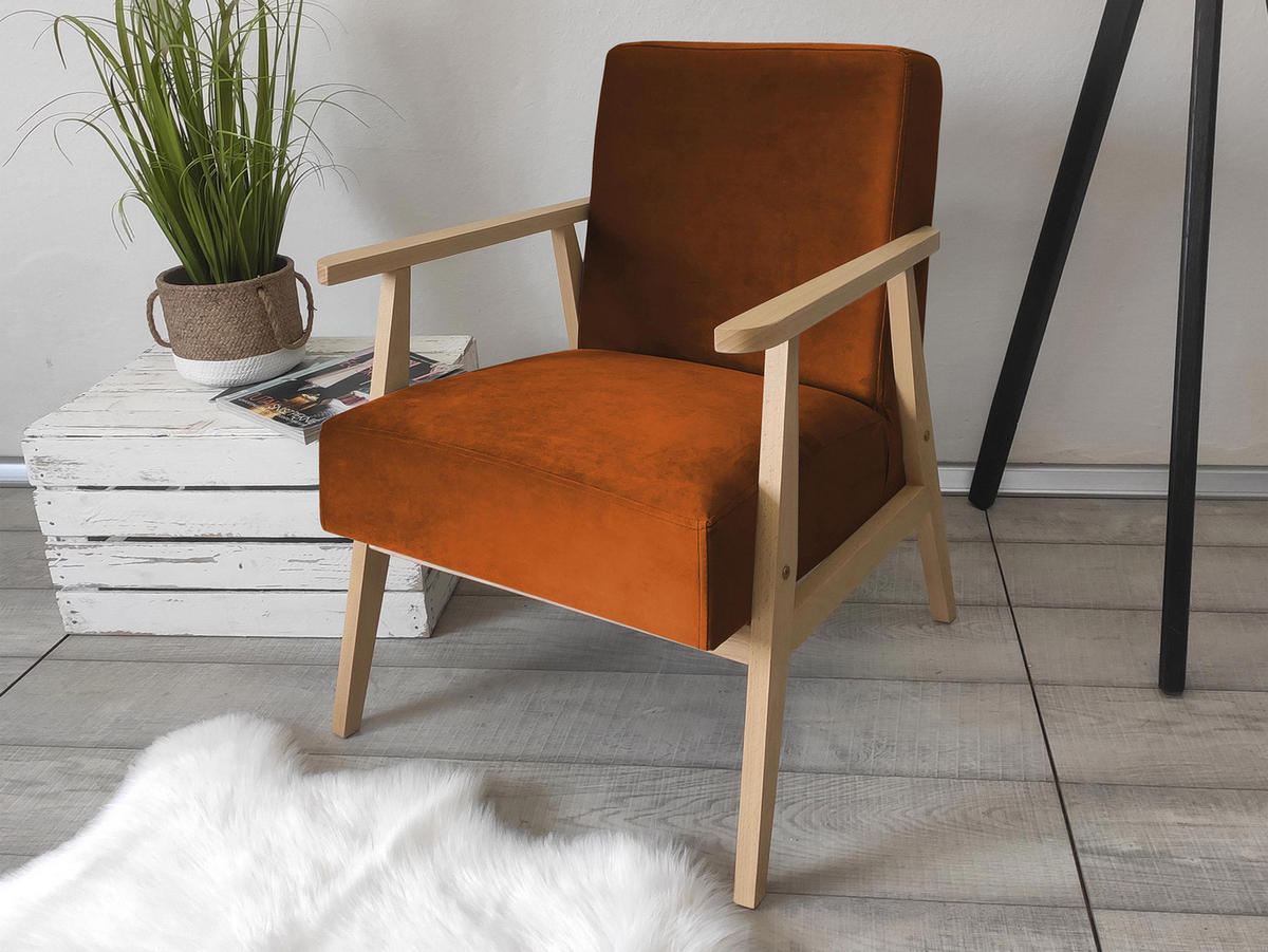 SESSEL Retro - Naturfarben/Bronzefarben, Holz/Textil (59/76/67cm) - MIRJAN24