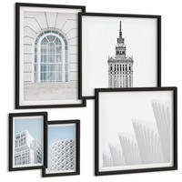 BILDER SET 5er Set - 50x50 cm & 20x30 cm & 40x60 cm Schwarzer Rahmen - Moderne Architekturgeometrie - Schwarz, Kunststoff (40/60cm) - TULUP