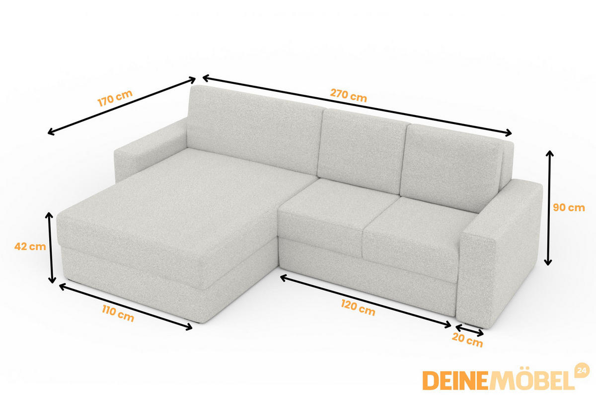 ECKSOFA TOCO XL 275/170 cm in Boucle Weiß rechts - Beige, Holz/Holzwerkstoff (275/170cm) - Deine Möbel 24