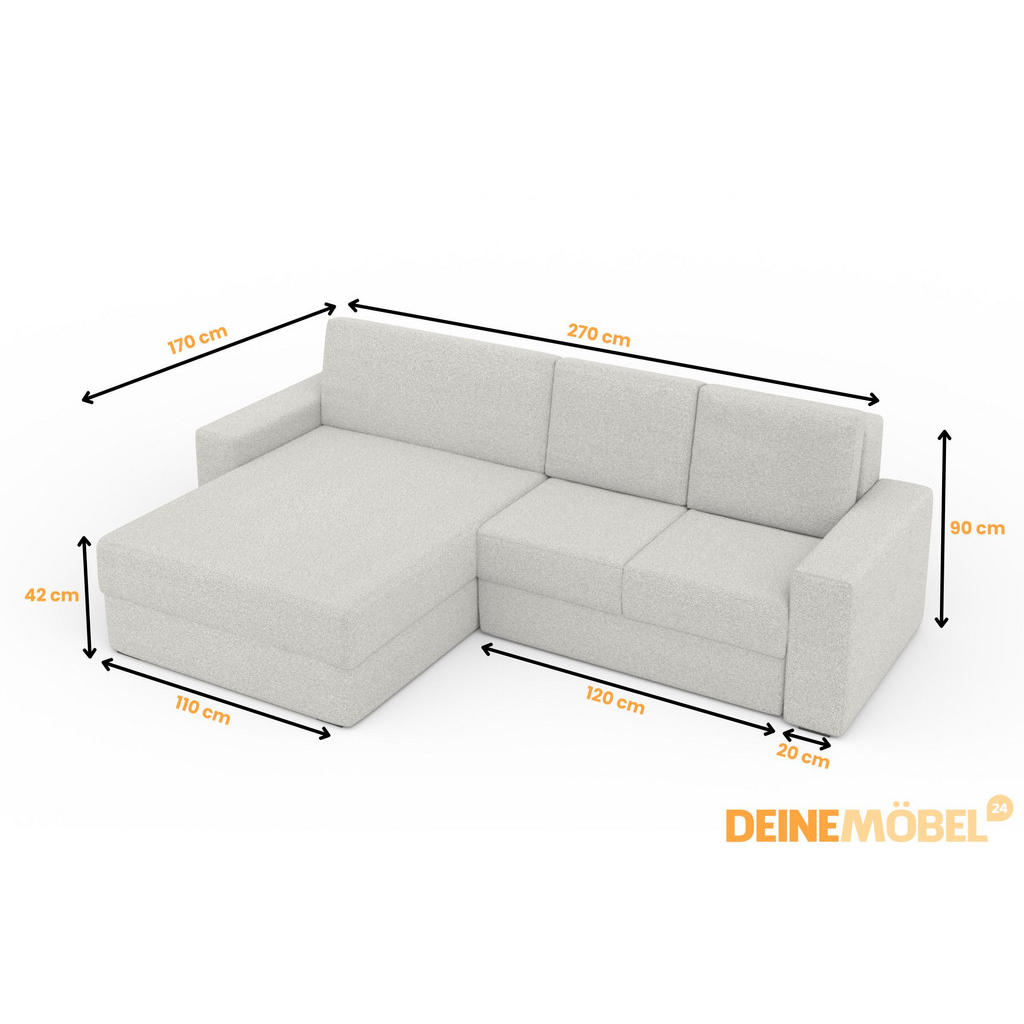 Thumbnail - Deine Möbel 24 Ecksofa, Schwarz, Holz, Holzwerkstoff, Textil, Ottomane links, L-Form, 275x170 cm, Wohnzimmer, Sofas & Co...