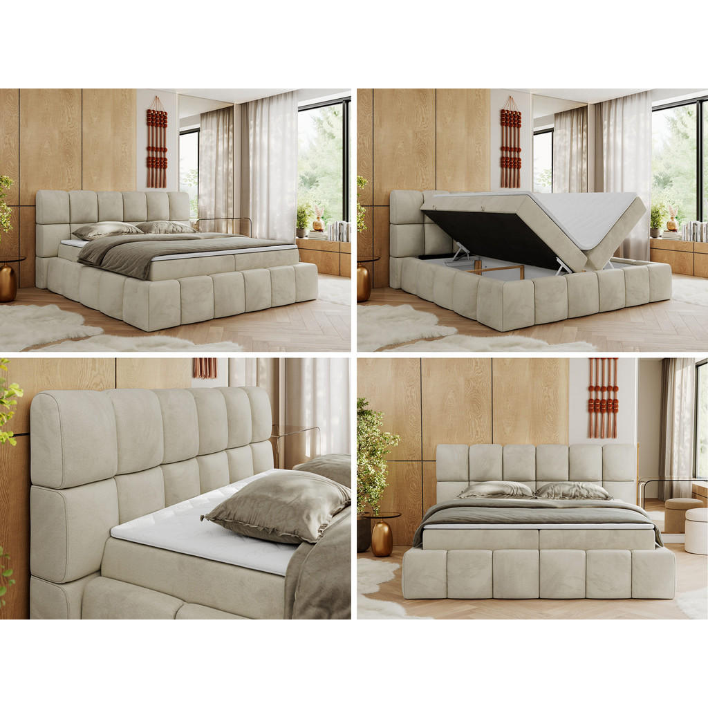 Thumbnail - MKS Boxbett, Beige, Textil, 2-Sitzer, H4, 7-Zonen, Rechteckig, 200x200 cm, Oeko-Tex®, Schlafzimmer, Betten, Boxspringbet...