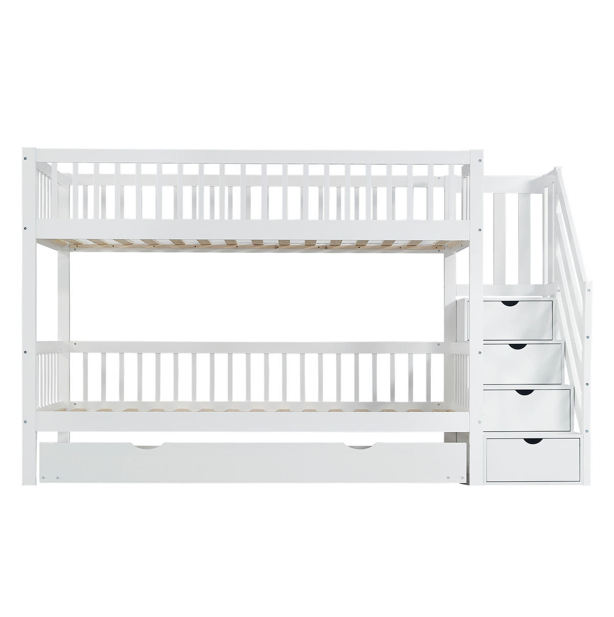 POSCHODOVÁ posteľ 90/200 cm biela z borovice a MDF s výsuvným lôžkom a schodiskovou skrinkou - biela, drevo (90/200cm) - OKWISH