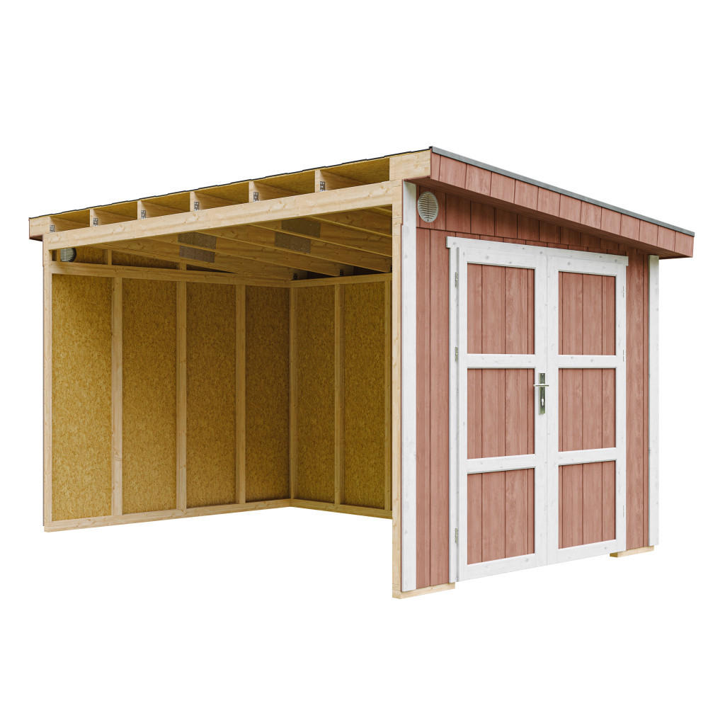 GARTENHAUS 8,68 m² - H231x248x412 cm - Ohne Boden und Seitenwand – M939B-REDWOOD RED - Rot, Holz (236/231/368cm) - Timbela
