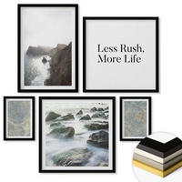 WANDBILDER 5er-Set - 50x50 cm & 20x30 cm & 40x60 cm Schwarzer Rahmen - Grüner Marmor Melancholie - Schwarz, Kunststoff (40/60cm) - ArtPrintCave