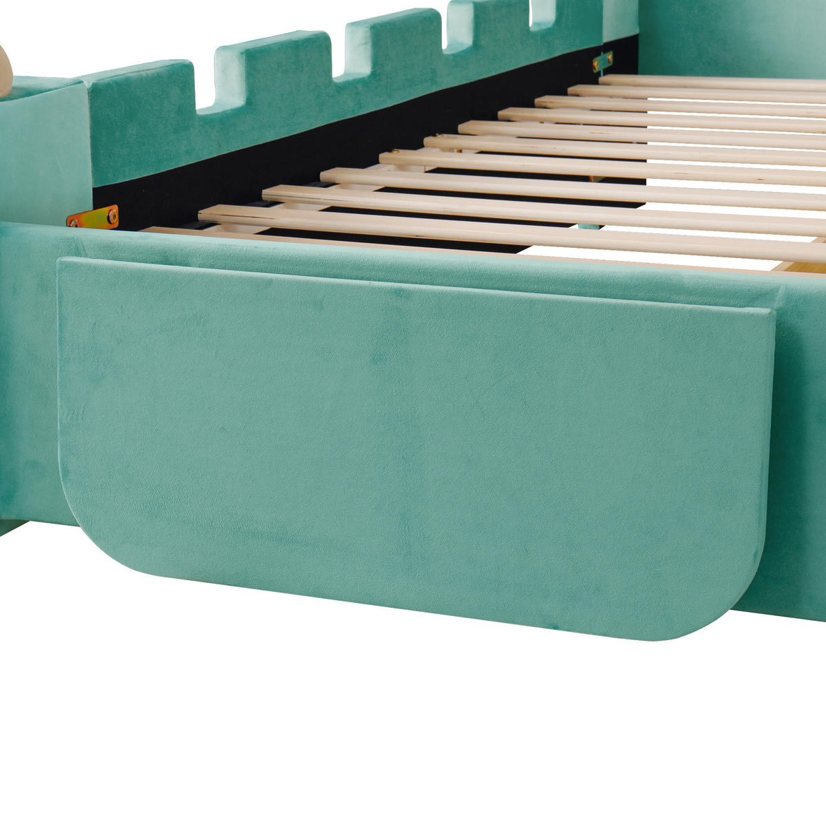 POLSTERBETT 90/200 cm in Blaugrün mit LED-Leselampe, USB-Anschluss, Stauraum-Schublade und klappbarer Ablage aus Samt - Blau/Grün, Holzwerkstoff/Textil - STILVORA