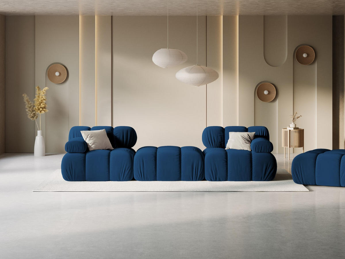 MODULARES-SOFA Bellis aus Samt königsblau 3 Sitzplätze - Blau, Textil (188/63/188cm) - Micadoni