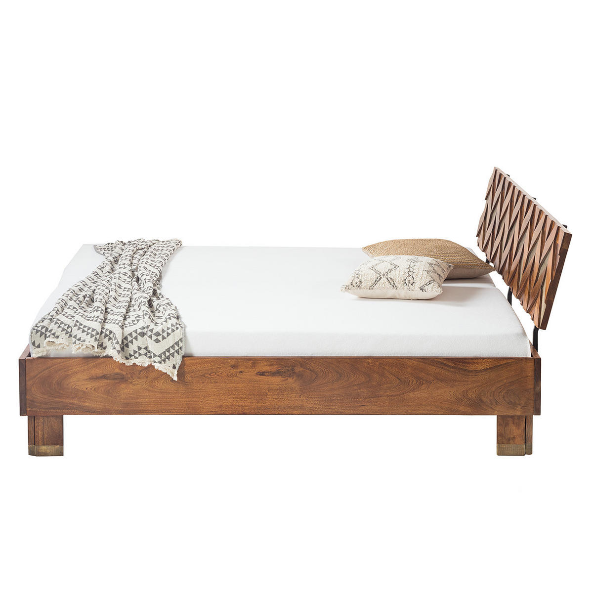 MASSIVHOLZBETT - Akazie massiv / Metall - Braun/Akaziefarben, Akazienholz/Holz (180/200cm) - home24