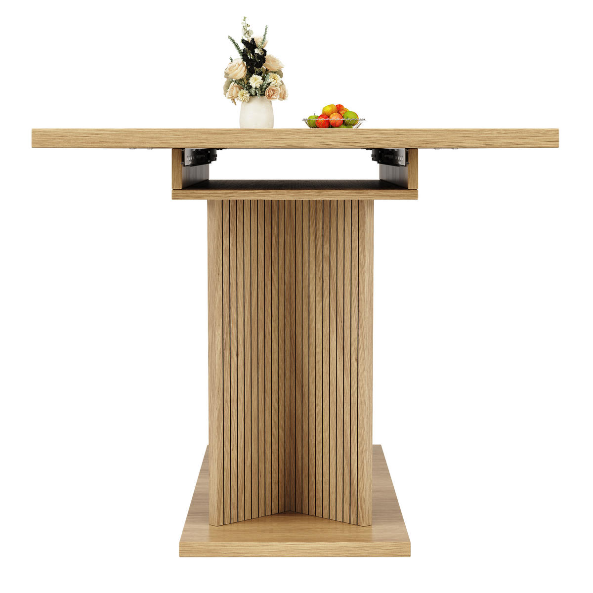 ESSTISCH Naturfarben 160×80×76 cm ausziehbar mit geriffelten Stützbeinen aus Holzwerkstoff - Naturfarben, Holzwerkstoff (80/160/76cm) - Luhomfu