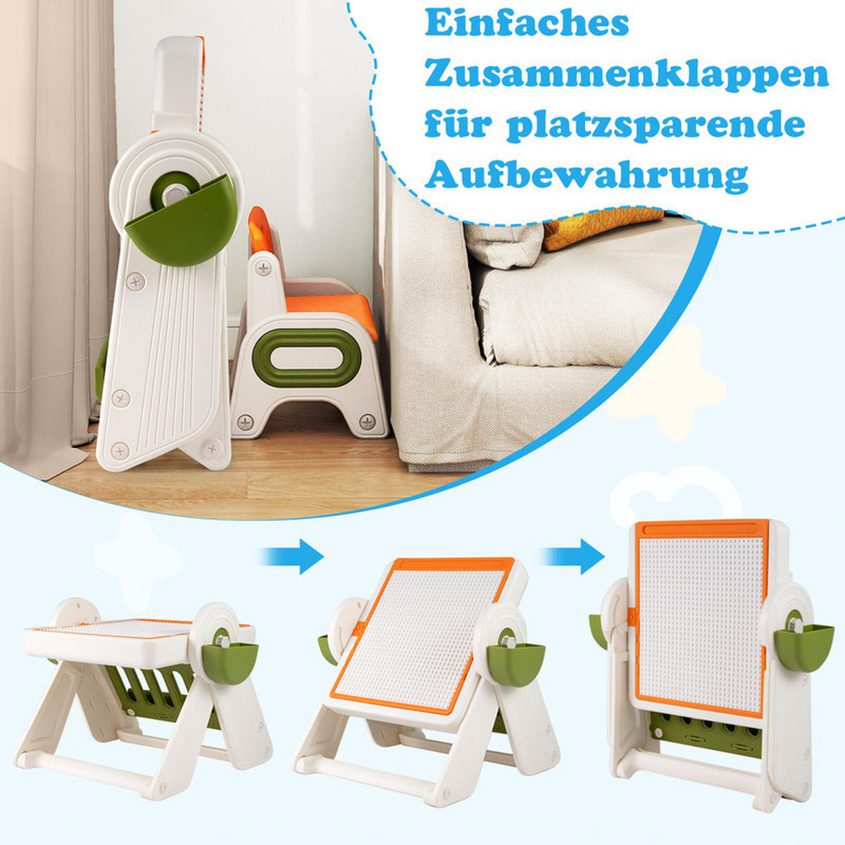 KINDERTISCH mit stuhl orange(2-tlg) - Orange, Kunststoff (82/58/67cm) - COSTWAY