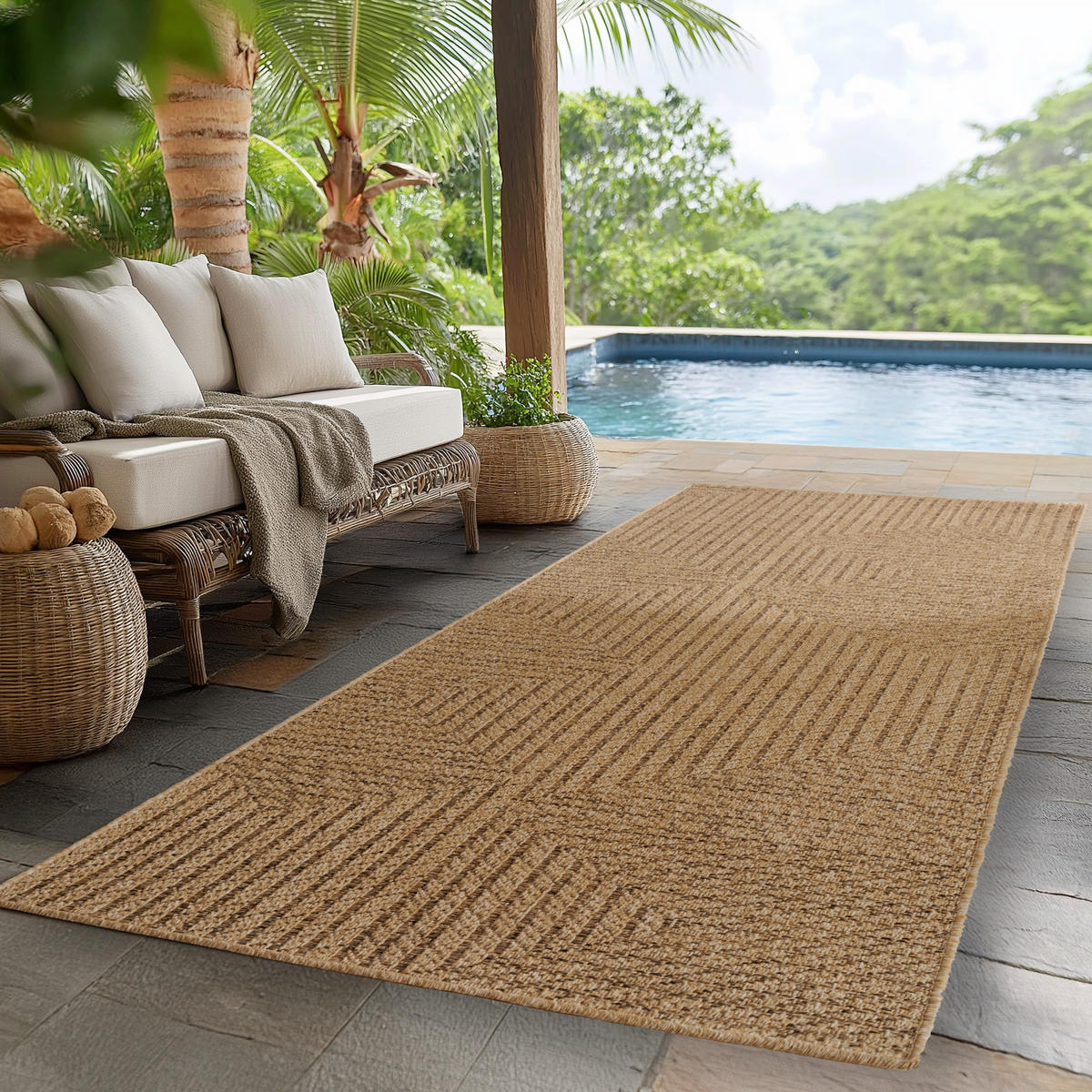 TEPPICH In-/Outdoor Jute-Optik Flachgewebe Unicolor Polypropylen Beige Läufer 80x250 - Beige, Textil (80/250cm) - KADIMA DESIGN