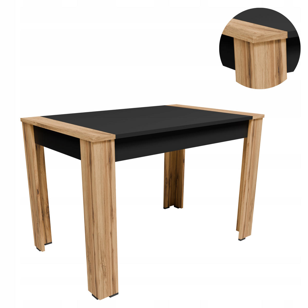 TISCH CR3-VEGA Schwarz-Wotan Eiche 110/60/75 cm - Eiche Wotan/Schwarz, Holzwerkstoff (60/110.4/75cm)