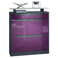 SCHUHSCHRANK Fiesta Fronten in Brombeer Hochglanz, Griffmulden in Grau Hochglanz - Brombeere, Holzwerkstoff (89/104/23cm) - Vladon