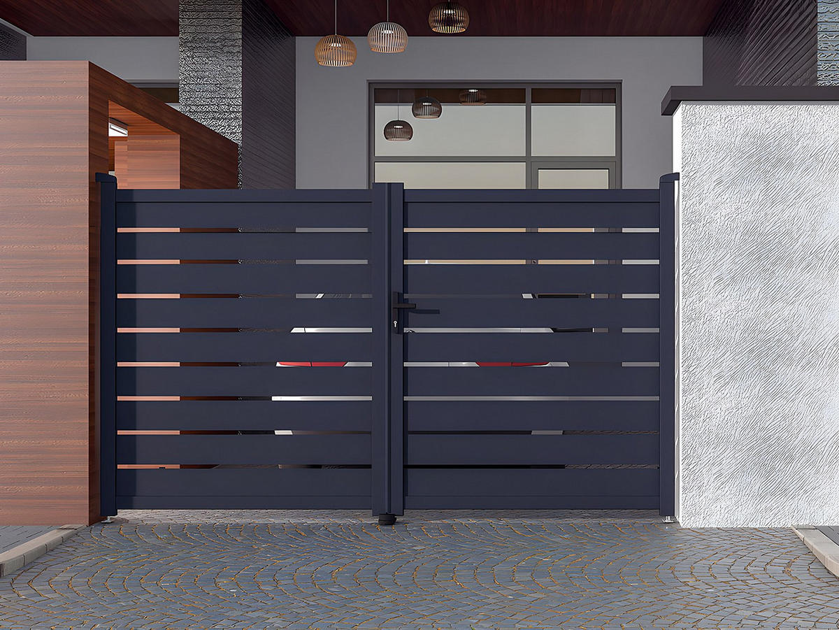 FLÜGELTOR - 300cm x 4.6cm - Aluminium - anthrazitgrau - PRIMO - Anthrazit, Metall (300/178cm) - Vente-Unique