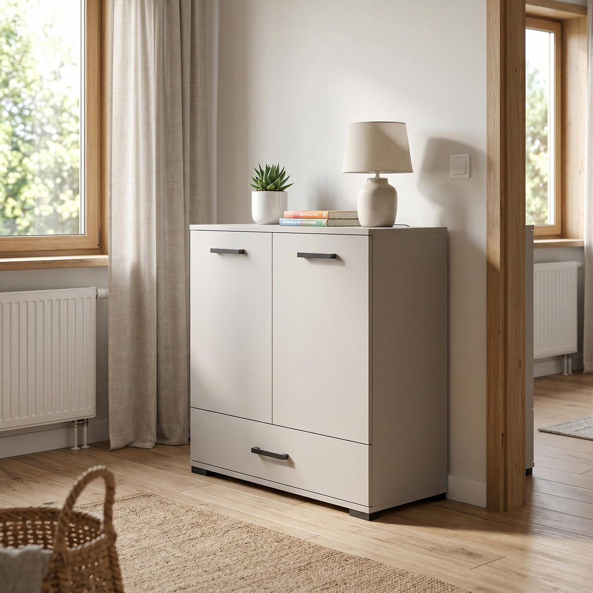 KOMMODE ALBANO 90/83/40cm mit 1 Schubladen 2 Türen Kaschmir - Kaschmir, Holzwerkstoff (90/83/40cm) - MASSENO