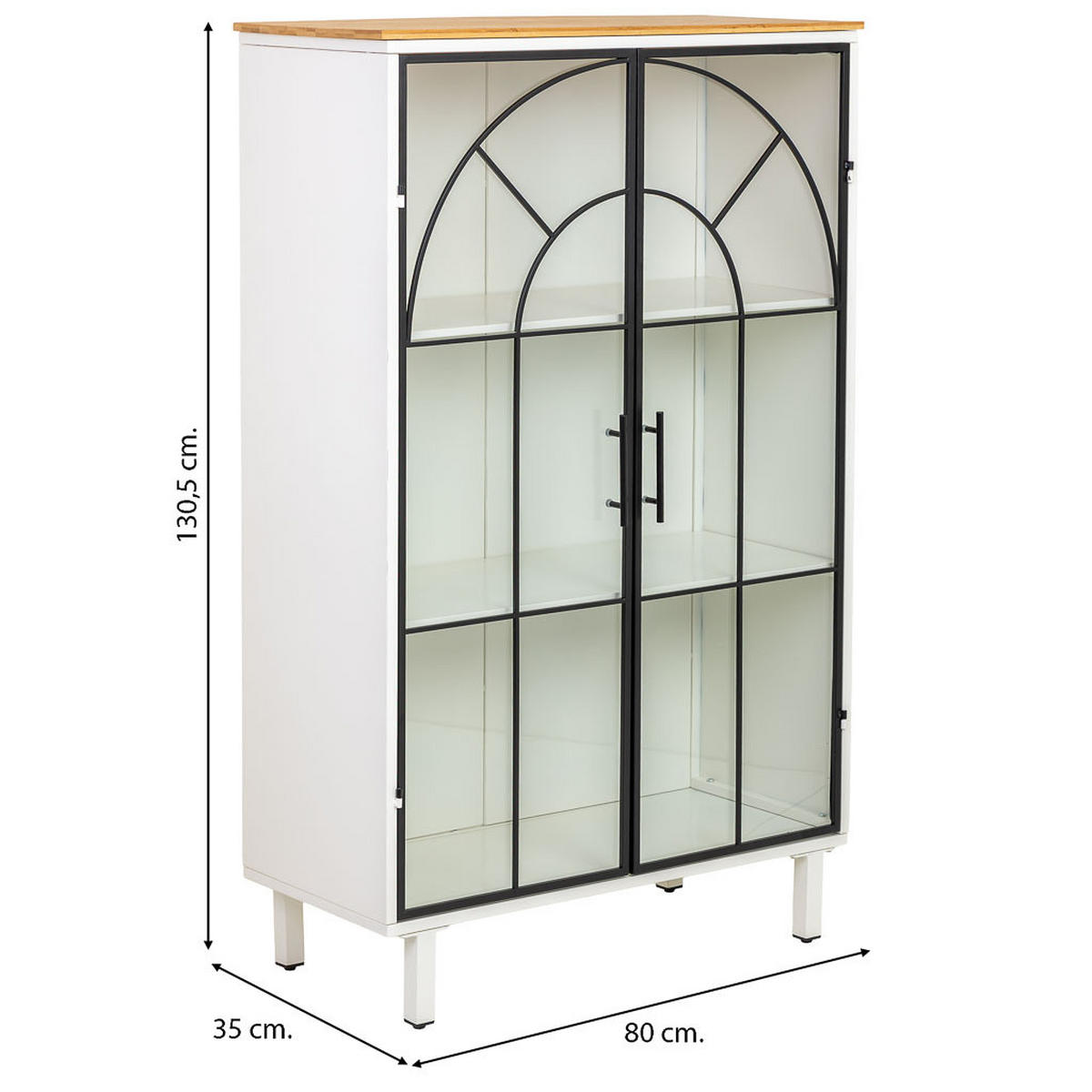 VITRINE aus Holz und Glas mit 2 Türen, Weiß, 80x35x131h cm - Weiß, Holz (80/130/35cm) - Wanderlust