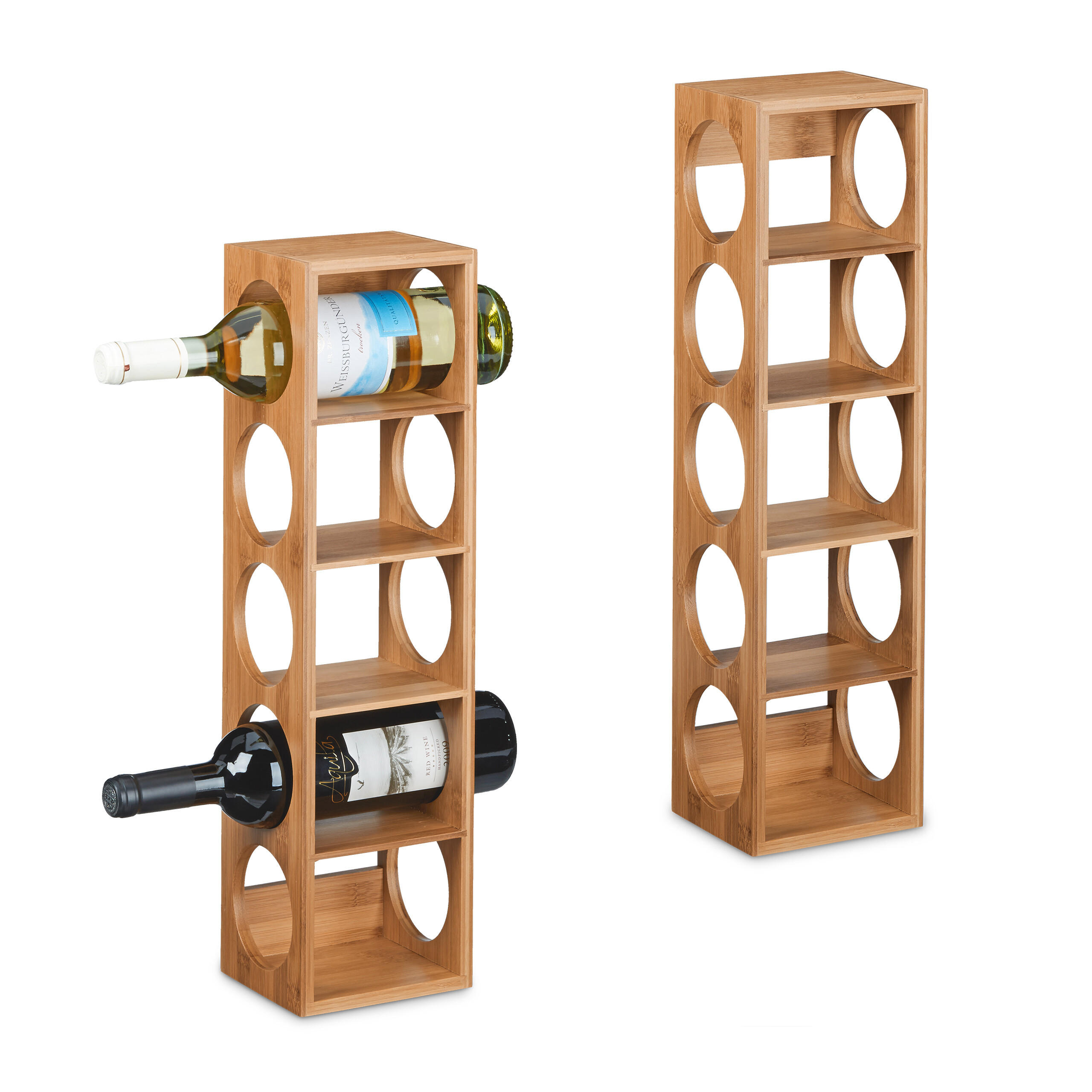 2XWEINREGAL - Hellbraun, Holz (14/53/12cm) - Relaxdays