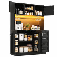 KÜCHENSCHRANK in Schwarz mit LED-Beleuchtung und Schubladen für Küche und Wohnzimmer, B120/T40/H188 cm - Schwarz, Holzwerkstoff/Metall (120/188/40cm) - STILVORA