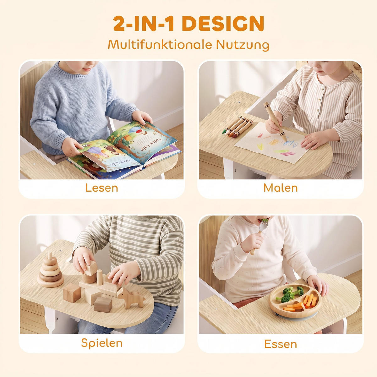 KINDERTISCH-MIT-STUHL MDF Vliesstoff Weiß - Weiß, Holzwerkstoff/Textil (51/59/58.5cm) - AIYAPLAY