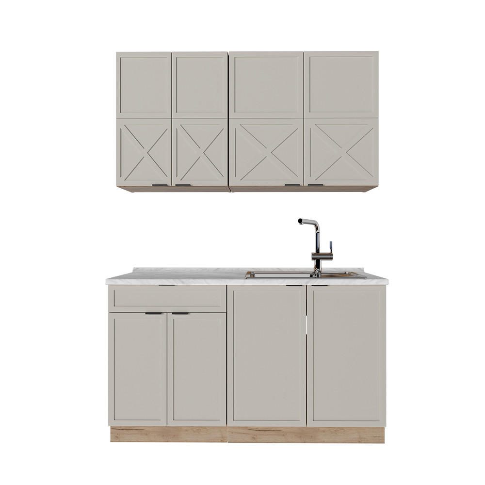 SINGLEKÜCHE Fame-Line GrauBeige/Goldkraft Eiche 140 cm ohne AP - Honigeiche/Grau, Holzwerkstoff (140/81.6/46cm) - Vicco
