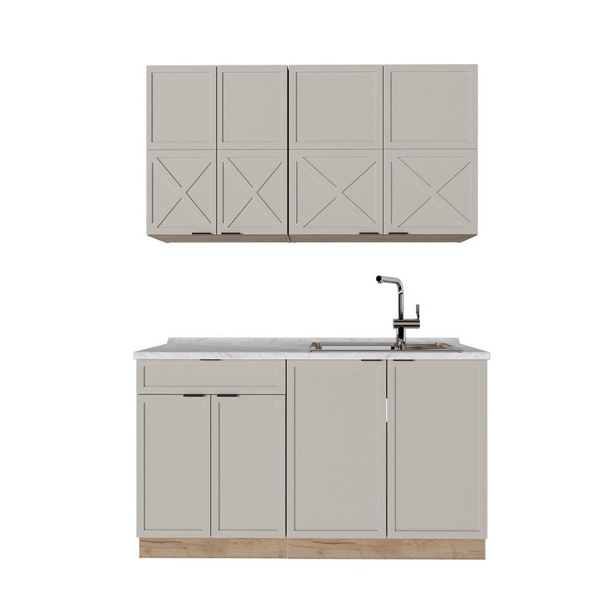 SINGLEKÜCHE Fame-Line GrauBeige/Goldkraft Eiche 140 cm ohne AP - Honigeiche/Grau, Holzwerkstoff (140/81.6/46cm) - Vicco
