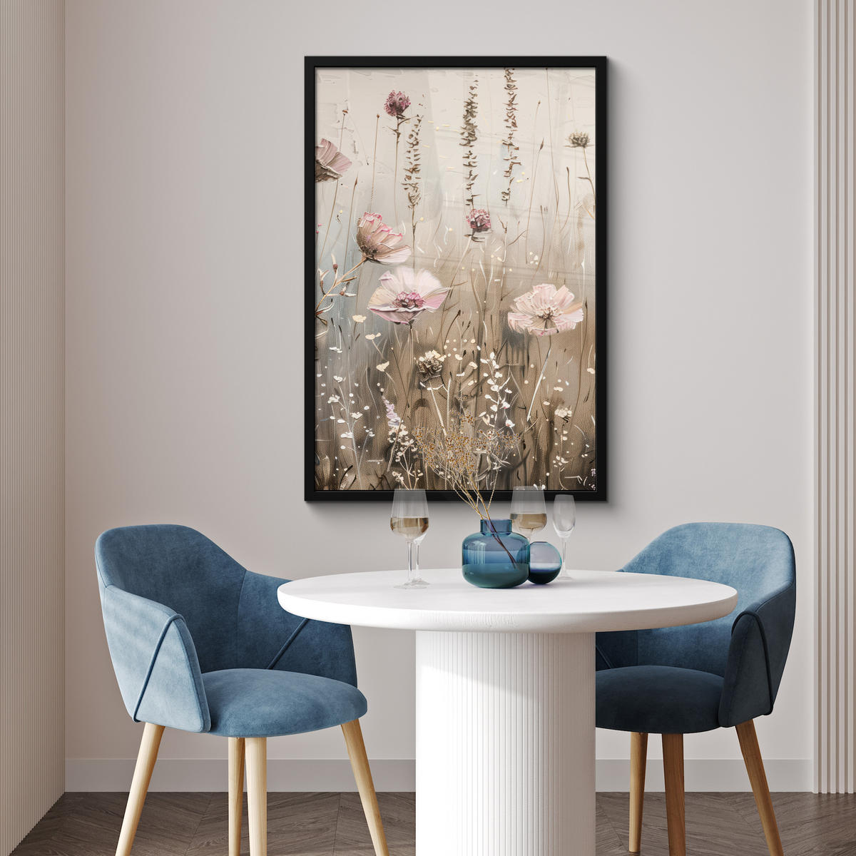POSTER MIT RAHMEN Blumen - Rosa - Modern - Beige 60x90 cm - Beige, Papier (60/90cm) - MuchoWow