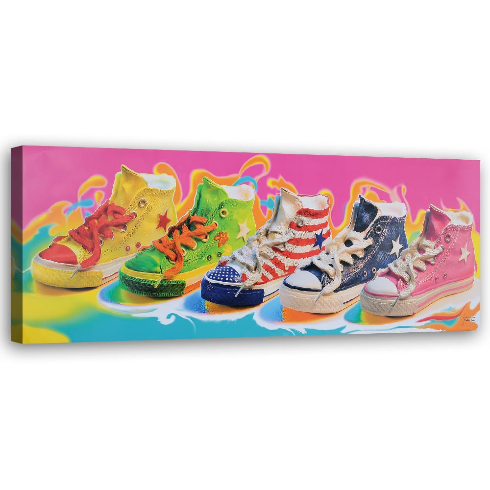 WANDBILD farbige turnschuhe - Multicolor, Textil (90/30cm) - Feeby