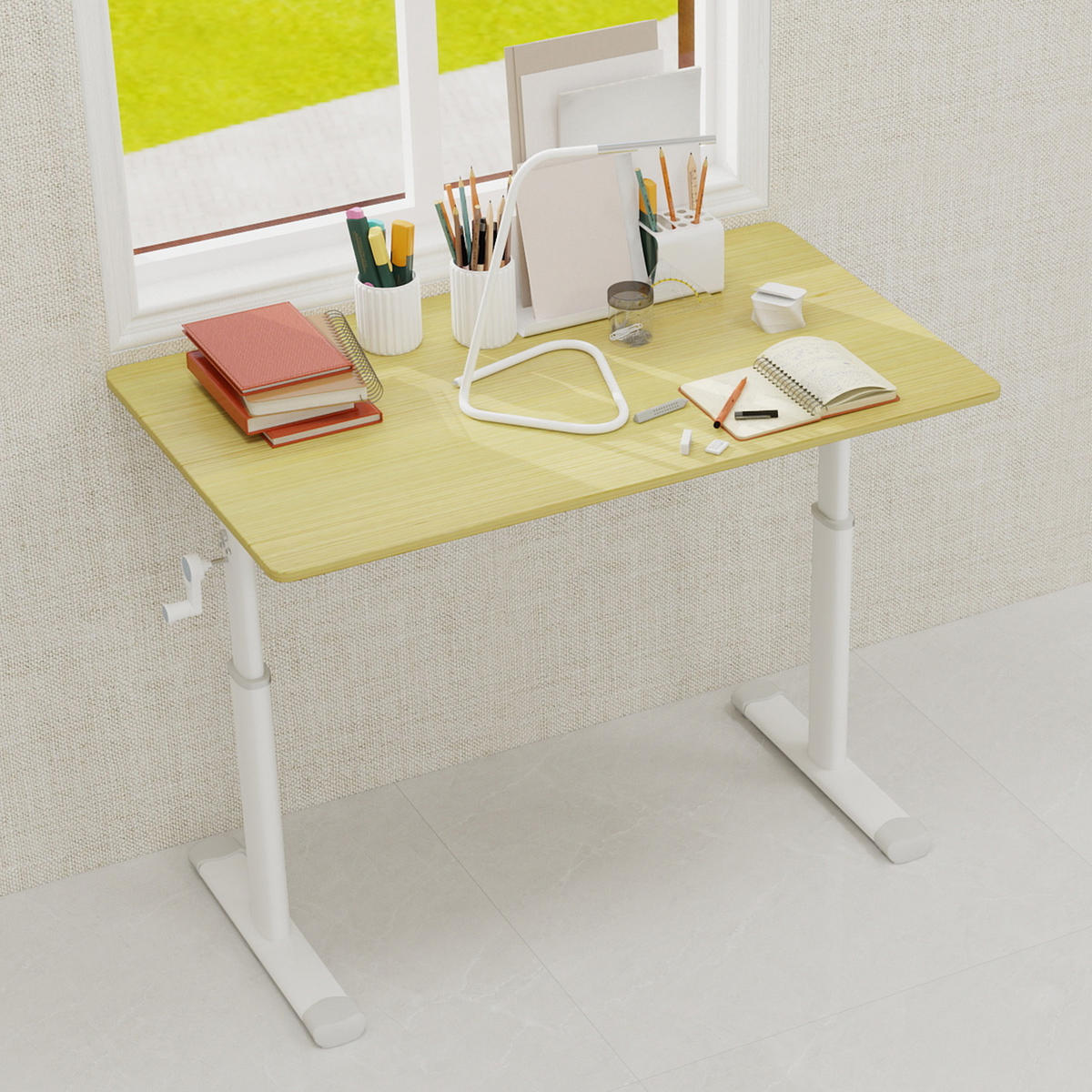 SCHREIBTISCH in Naturfarbe Kinderschreibtisch mit kompaktem Design für Arbeitszimmer und Büro, B100/T60/H90 cm - Weiß/Naturfarben, Holzwerkstoff/Metall (60/100/90cm) - STILVORA