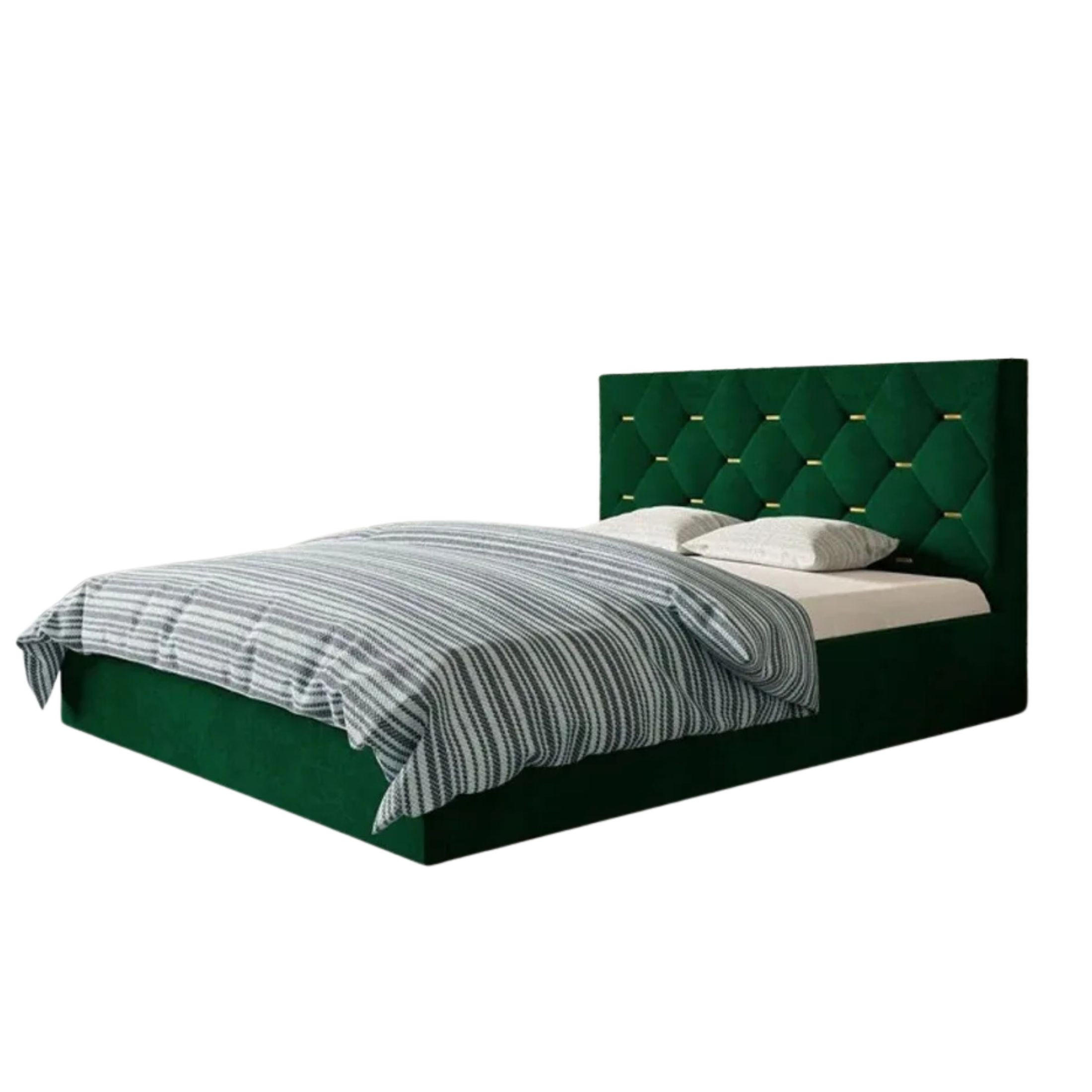 POLSTERBETT SIM 4 mit Kopfteil, 160 x 200 cm mit Bettkasten und Lattenrost aus Holz, Velourstoff, Farbe: Grün - Grün, Holz/Kunststoff (160/200cm) - Sepro Meble