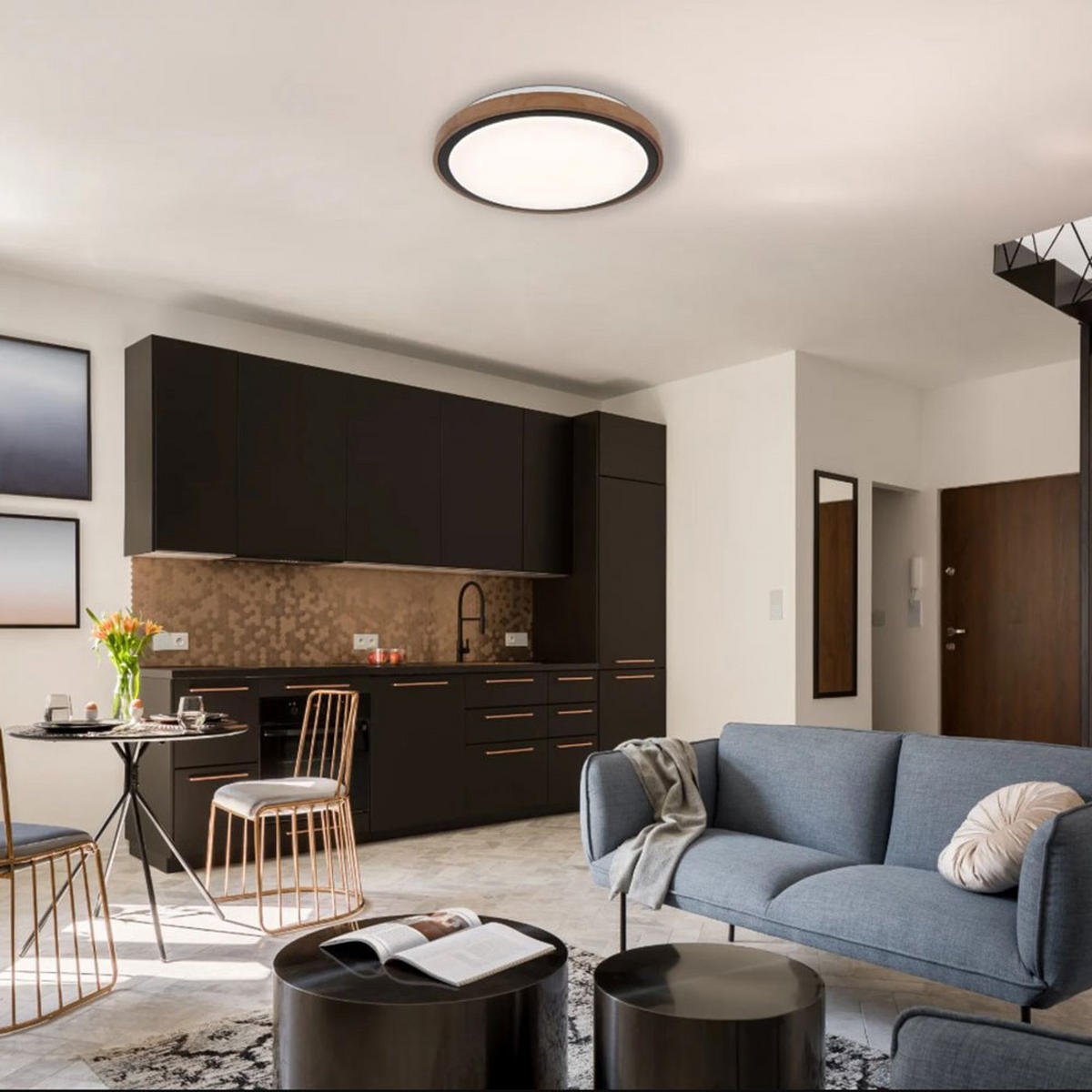 LED DECKENLEUCHTE BRUNO Aluminium Braun - Braun, Holz (38/38/9.5cm) - Globo Lighting