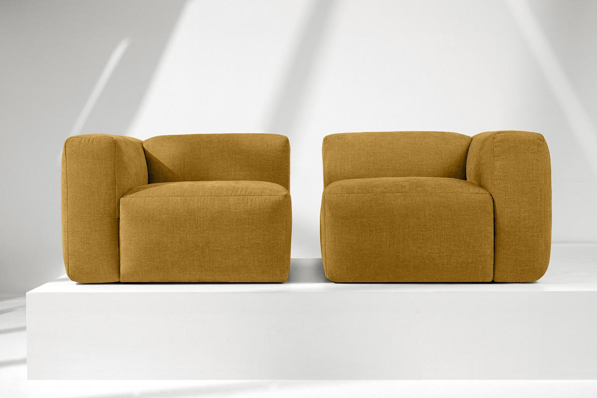 2-SITZER-MODULSOFA BUFFO mit extrem weicher und bequemer Sitzfläche, Gewebestoff, Honig - Honig, Textil (210/73/96cm) - KONSIMO®