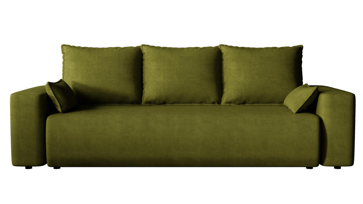 SOFA Bubi mit Bettkasten und Schlaffunktion, Velourstoff - Olivgrün, Holzwerkstoff (242/85/95cm)