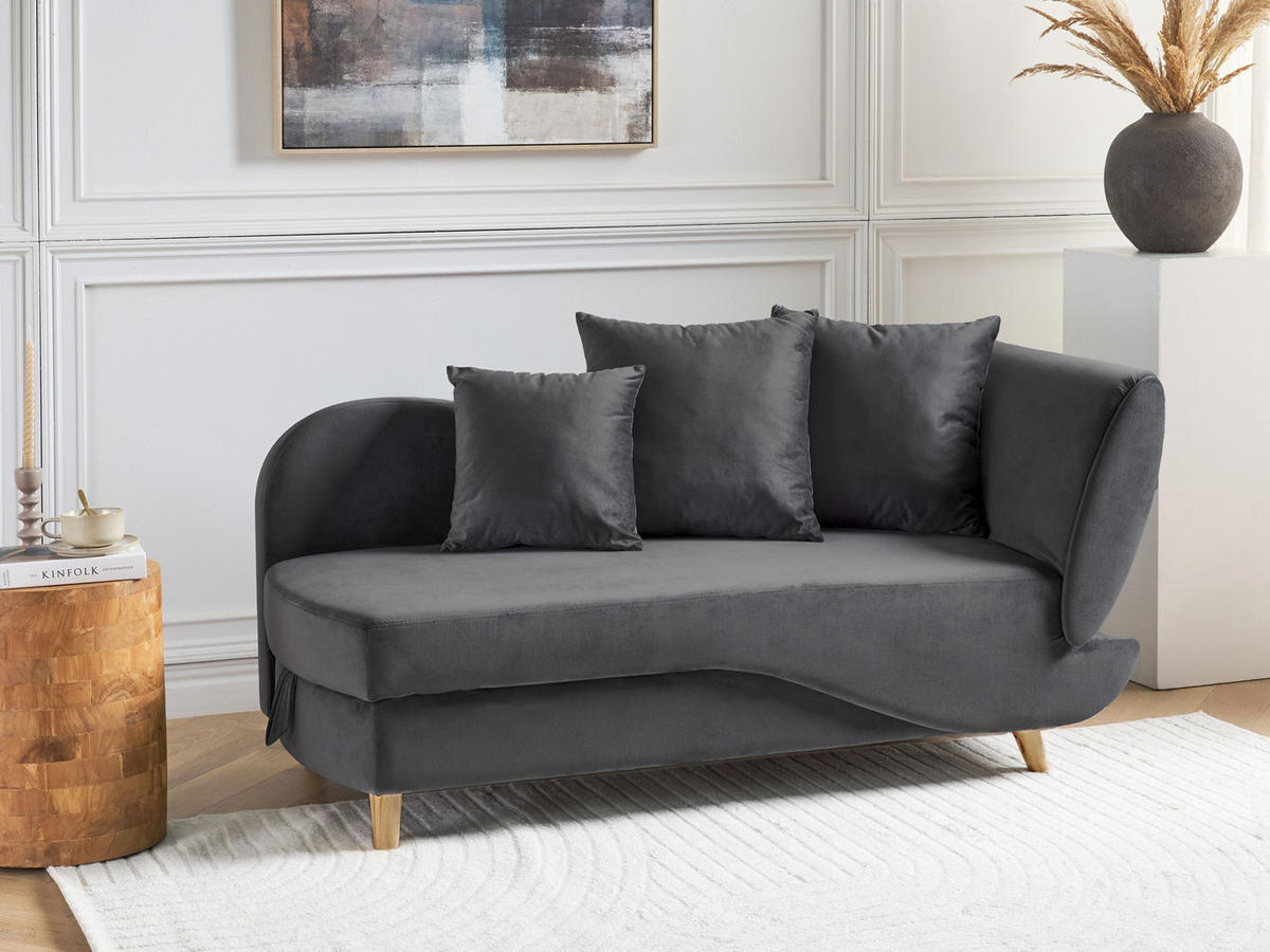 CHAISELONGUE Samtstoff dunkelgrau mit Bettkasten rechtsseitig Meri - Dunkelgrau/Grau, Textil (156/73/69cm) - Beliani