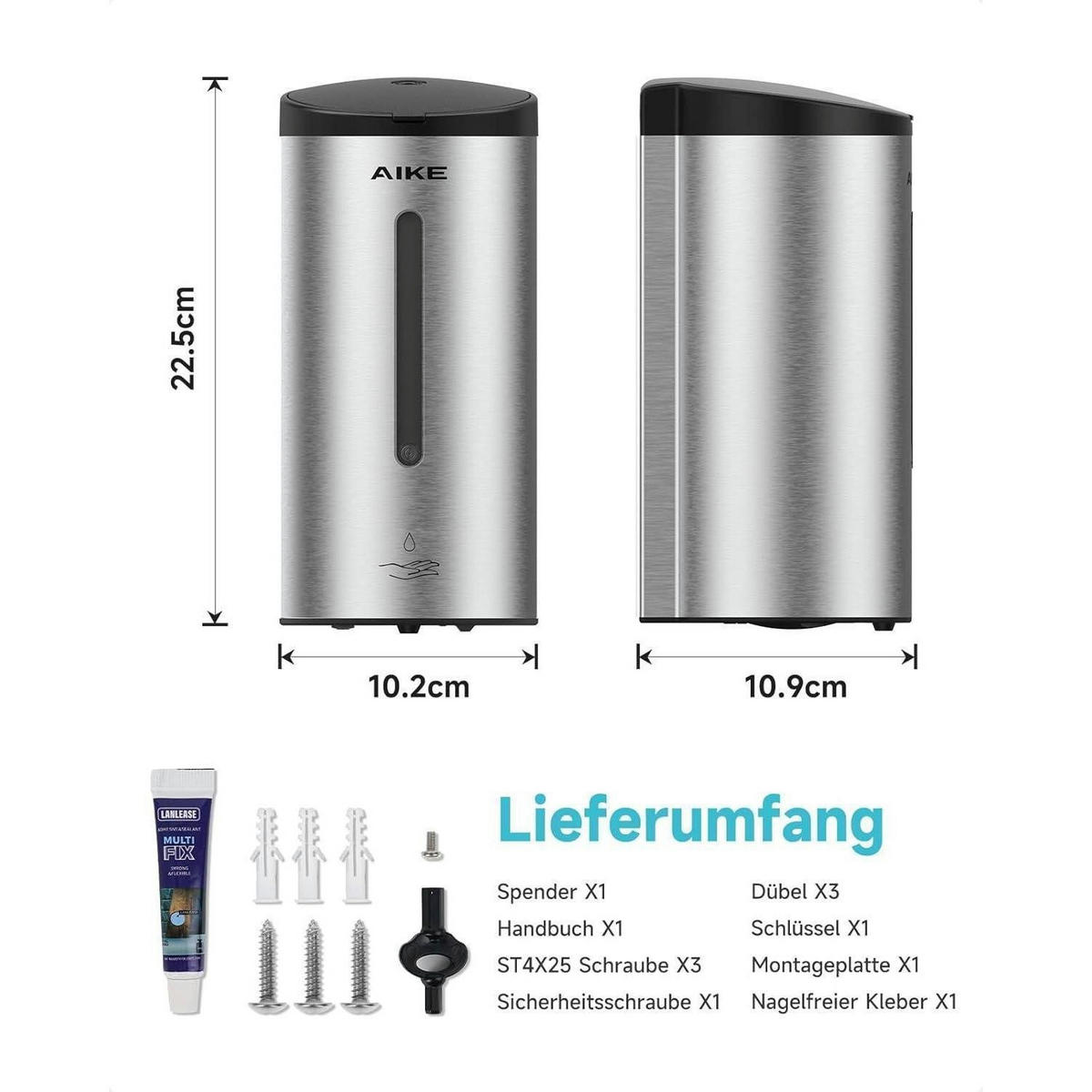 SEIFENSPENDER Wandmontage Edelstahl 750ml - Silberfarben, Metall (11/24/13cm)
