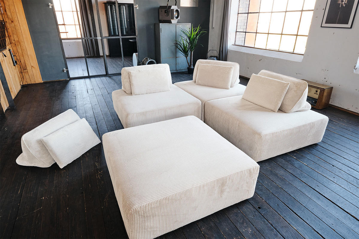 MODULSOFA WIOLO SOFT 4 MODULE 4 KISSEN Cremeweiß Cord - Creme/Schwarz, Kunststoff/Textil (333/84/222cm) - KAWOLA