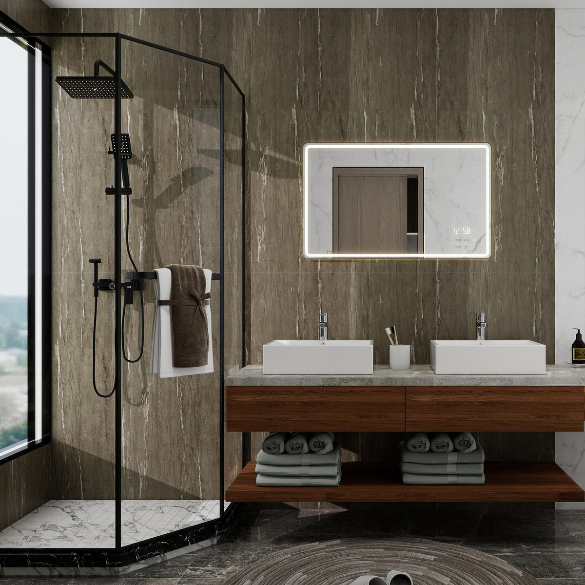 SADA SPRCHOVÉ ZADNÍ STĚNY 4 DÍLY Bladel - šedá, plast (60/120/0.3cm) - [neu.haus]